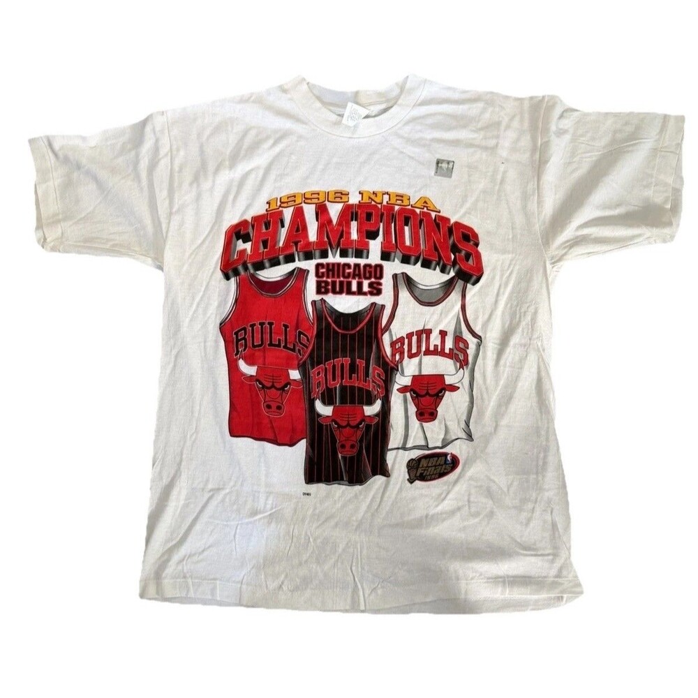 VTG 1996 Chicago Bulls NBA Champions T-Shirt XL White SBW 72-10 Jordan Era Rare